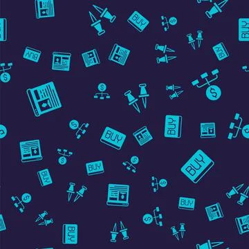 Set Resume, Hierarchy with dollar, Push pin and Buy button on seamless pattern 库存插图