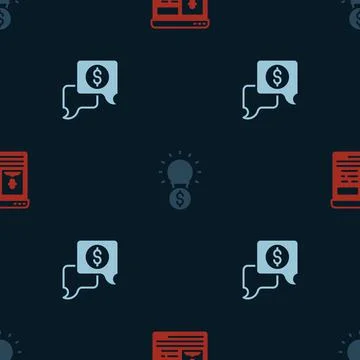 Set Resume, Light bulb with dollar and Business negotiations on seamless pattern Stock Illustration