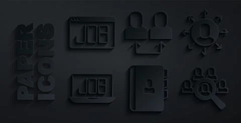 Set Resume, Multitasking manager working, Search job, Magnifying glass for se Stockillustratie