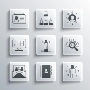 Set Resume, Multitasking manager working, Magnifying glass for search job, .. Stock Illustration