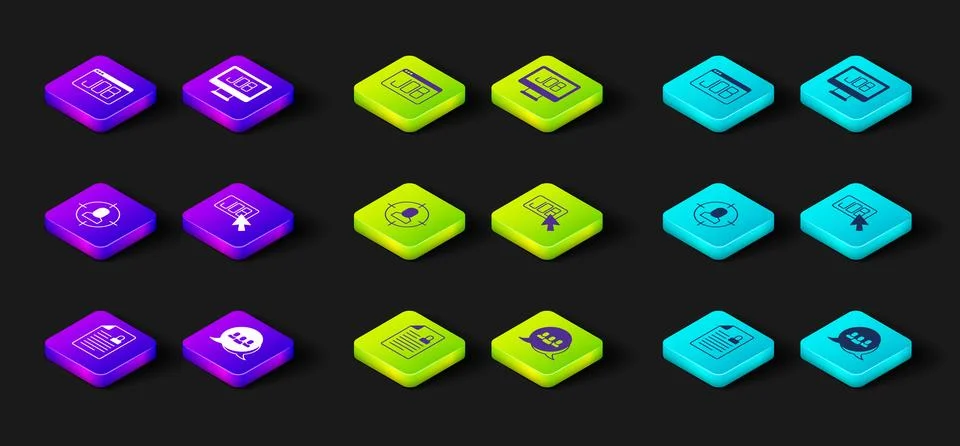 Set Resume, Project team base, Head hunting, Search job, and icon. Vector Stockillustratie