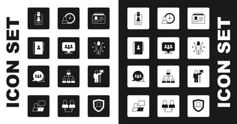 Set Resume, Project team base, Identification badge, Multitasking manager 스톡 일러스트