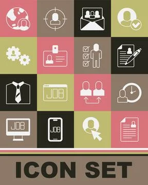 Set Resume, Work time, Project team base, Identification badge, Human with .. Stock Illustration