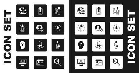 Set Resume, Worker, Multitasking manager working, Globe and people, Head hunting 스톡 일러스트