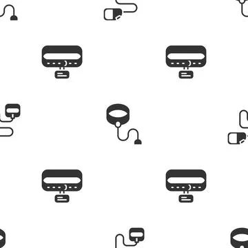 Set Retractable cord leash, and Collar with name tag on seamless pattern. Vector Illustration