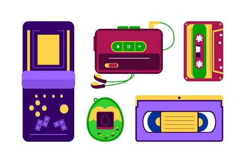 A set of Retro 80s-90s electronic devices For a stylish retro party. Vector I Stock Illustration