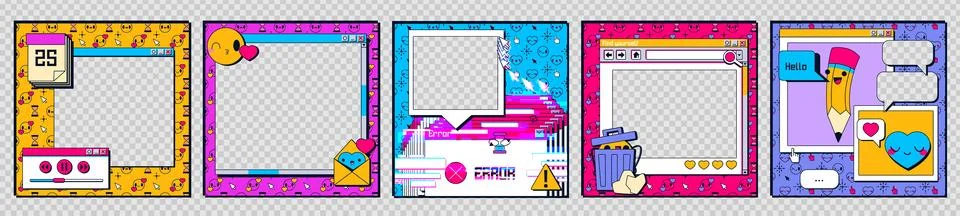 Set of retro 90s software frames on transparent 스톡 일러스트