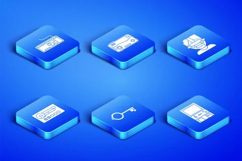 Set Retro arcade game machine, Computer keyboard, Ancient for, Create account Stock Illustration