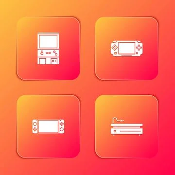 Set Retro arcade game machine, Portable video console,  and Video icon. Vecto Stock Illustration