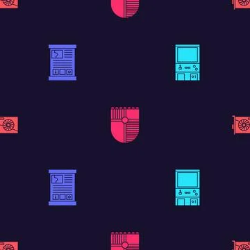 Set Retro arcade game machine, Game guide, Shield for and Video graphic card  Stock Illustration