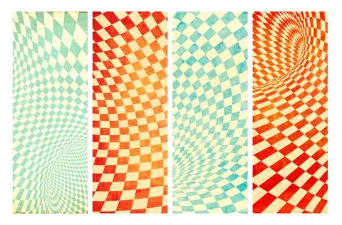Set of retro background with texture of old paper and checkered pattern of .. Stock Photos