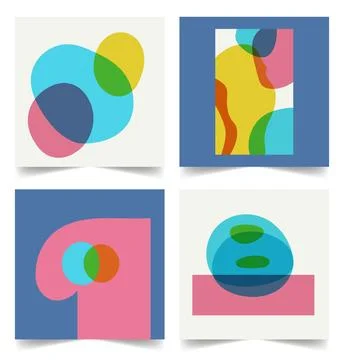 Set of retro backgrounds with hand drawn shapes risograph effect. Abstract naive Stock Illustration