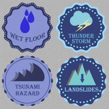 Set of retro badge for caution Stock Illustration