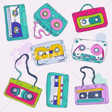 Set of retro cassette tapes Stock Illustration