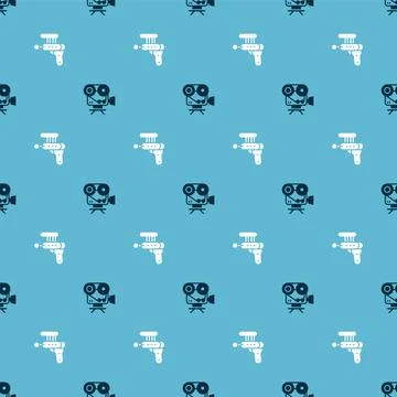 Set Retro cinema camera and Ray gun on seamless pattern. Vector 스톡 일러스트