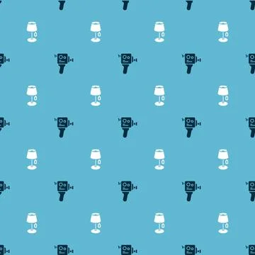 Set Retro cinema camera and Floor lamp on seamless pattern. Vector 스톡 일러스트