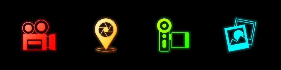 Set Retro cinema camera, Camera shutter, Cinema and Photo frame icon. Vector Stock-Illustration