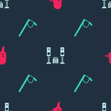 Set Retro cinema camera, Home stereo with two speakers and Microphone on Stock Illustration