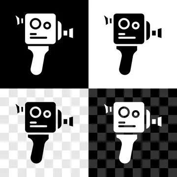 Set Retro cinema camera icon isolated on black and white, transparent background Stock Illustration