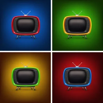 Set retro color tv with background Stock Illustration