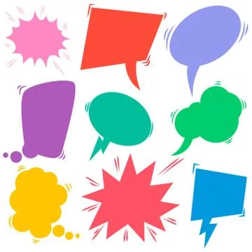 Set of retro comic empty colored speech bubbles. Design elements for poster,  Illustrazione stock