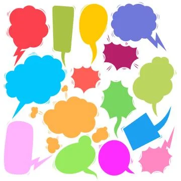 Set of retro comic empty colored speech bubbles. Design elements for poster,  Stock Illustration