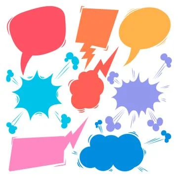 Set of retro comic empty colored speech bubbles. Design elements for poster,  Stock Illustration