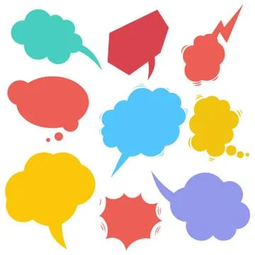 Set of retro comic empty colored speech bubbles. Design elements for poster,  Stock Illustration