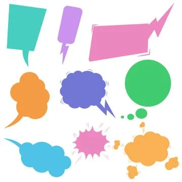 Set of retro comic empty colored speech bubbles. Design elements for poster,  Illustrazione stock