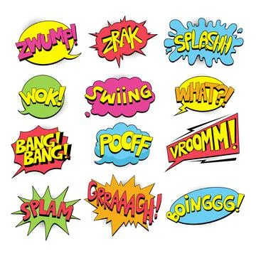 Set of retro comic speech bubbles in hand-drawn pop art style with halftone.. Stock Illustration