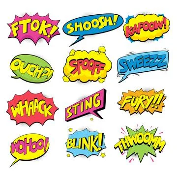 Set of retro comic speech bubbles in hand-drawn pop art style with halftone.. Stock Illustration