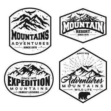 Set of retro creative label mountains logo Stock Illustration