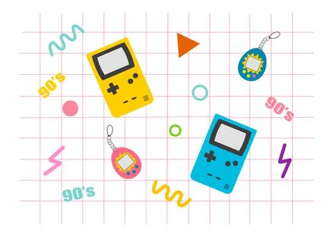 Set with retro electronic devices. Cute and stylish attributes from 90s. Hand Illustrazione stock