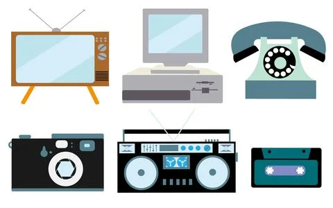 A set of retro electronics, technology. Old, vintage, retro, hipster, antique Stockillustratie