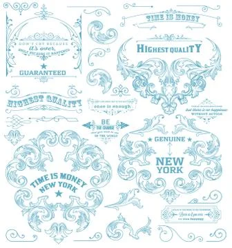 Set of retro elements: baroque frames, retro labels. Chalk style Stock Illustration