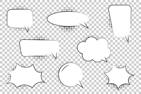 Set of retro empty comic speech bubbles with black halftone shadows. Vector.. Stock Illustration