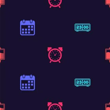 Set Retro flip clock, Calendar, Alarm and IV bag on seamless pattern. Vector 스톡 일러스트