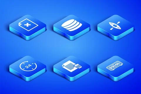 Set Retro flip clock, Delete file document, , Clock 24 hours, Database and Kayak Stock Illustration