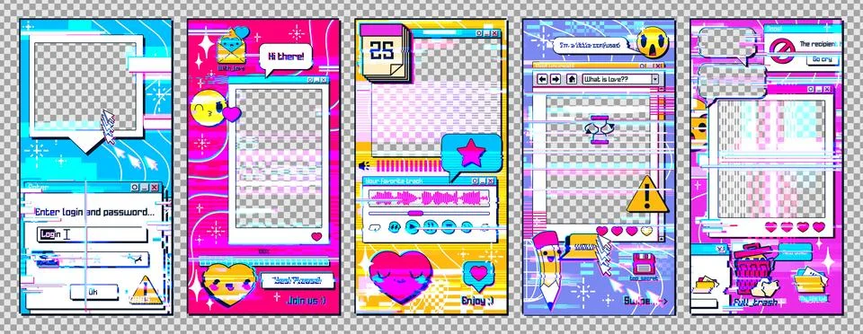 Set of retro gadget system error windows Stock Illustration