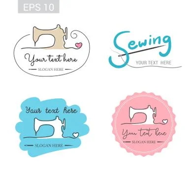 Set of retro garment sewing machine identity badge sticker label for tailor m Stock Illustration