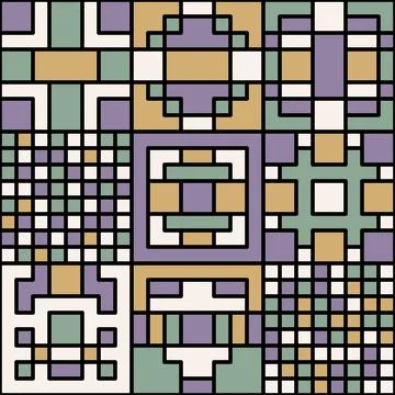 Set of retro geometric pixel mosaic tile patterns flat outline. Stock Illustration