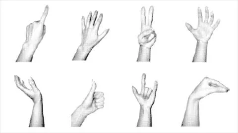 Set of retro halftone hands Stock Illustration