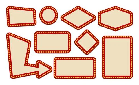 Set of retro lightbox template different shape with lightbulb for party pos.. Stock Illustration