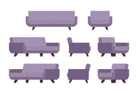 Set of retro lilac sofa and armchair Stock Illustration