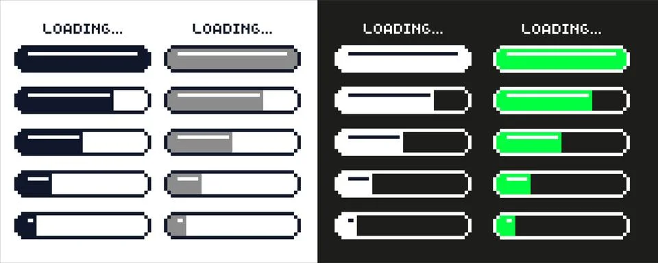 Set of retro loading bars and progress indicators 库存插图
