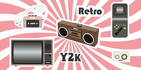 Set of retro music elements from the 90s, 80s, 70s. Clipart. Vector illustr.. Stock Illustration