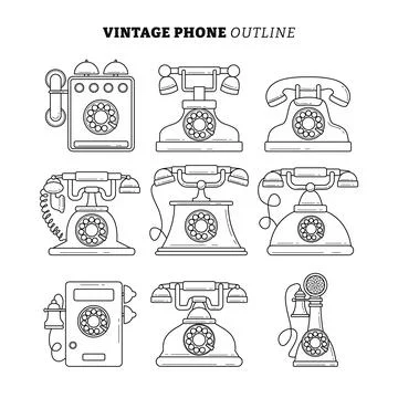 Set of Retro Phone Set outline collection with line art style, Telecommunic.. Stock Illustration