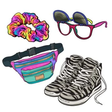 Set of retro pop culture items from 90s Stock Illustration