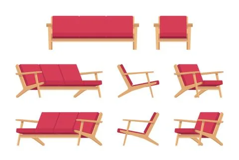 Set of retro red divan and armchair Stock Illustration