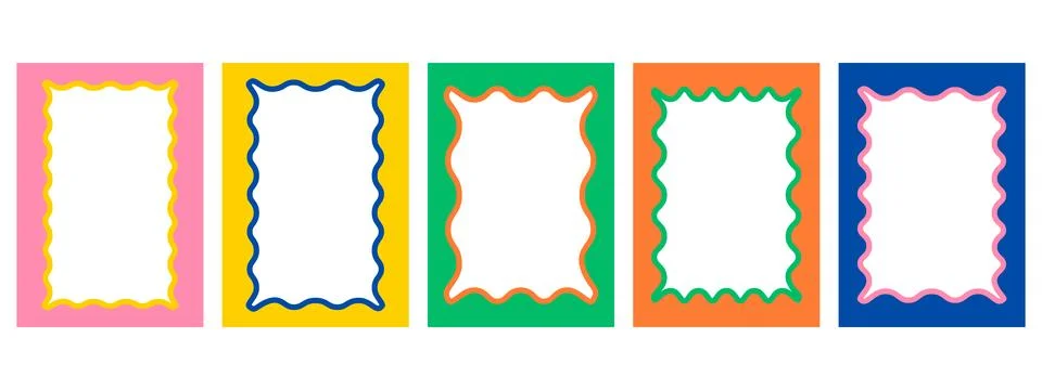 Set of retro scallop frames. Trendy squiggle borders. Modern vector template Stock Illustration